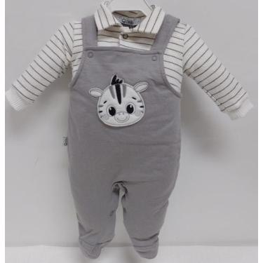 Imagem de Macacão Longo Jardineira Bebê Menino Moletino Zafielo 612, Cinza, P ( 
