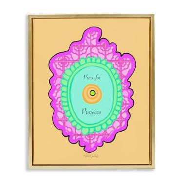 Imagem de Stupell Industries Press For Prosecco Button Gold Framed Floater Canvas Wall Art, design por Katie Conley, 25 x 31