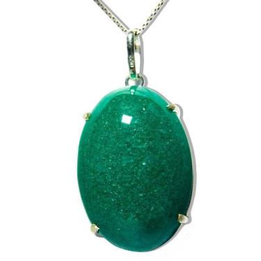 Imagem de Colar Cabochão Pedra Quartzo Verde Natural Prata 950 Garra - Cristaisd