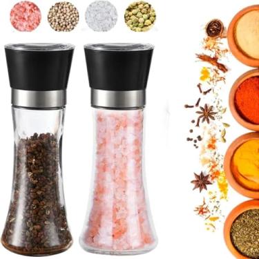 Imagem de Kit 2 Moedor De Pimenta e Sal Grosso Triturador Girátório Manual Ajustável 180 ML Frasco De Vidro Culinário Ideal P/Cozinha, Restaurante Hamburgueria Moe Especiarias, Grãos Pimenta do reino