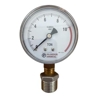 Imagem de Manômetro Prensa Hidráulica 10 Ton 1/4 Npt +  Bucha 1/2 Npt