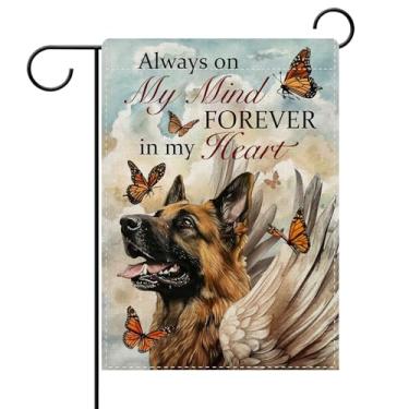 Imagem de Dyrenson Bandeira decorativa de jardim de cão pastor alemão memorial, Always on My Mind Forever in My Heart Yard Outside Home Decoration, Pet Butterfly Cemetery Serapilheira Outdoor Pequena Decoração