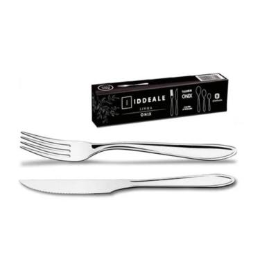 Imagem de Jogo Garfo Faca Inox 24 unidades Talheres Restaurante Buffet Hotel 12 