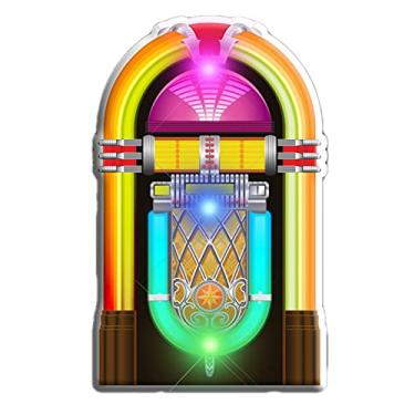 Imagem de Alfinetes de lapela com luz corporal piscante Jukebox dos anos 1950 com 1 rosa, 1 azul, 1 LED verde
