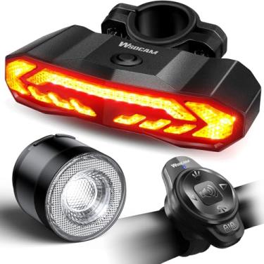 Imagem de WSDCAM Conjunto de luz inteligente para bicicleta com controle remoto, luz traseira de bicicleta com setas e luz de freio, buzina de alarme de bicicleta, farol de bicicleta para andar à noite, luzes