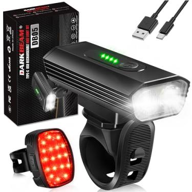 Imagem de DARKBEAM Kit de luz para bicicleta, recarregável por USB, luzes de bicicleta super brilhantes, 2 faróis LED e luz traseira de 18 LED, luzes de ciclismo de 6 +5 modos, IPX5 impermeável, adequado para