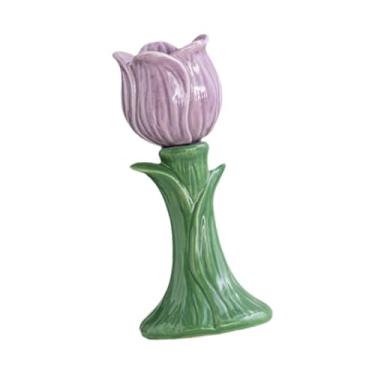 Imagem de Generic Suporte de vela para velas cônicas 5,8 polegadas, suporte de vela decorativo em formato de flor nórdica para aniversário, Roxo