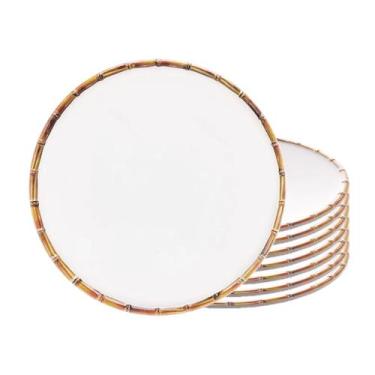 Imagem de Jogo 8 Prato Sobremesa Borda de Bambu Melamina Branco 22cm Wolff