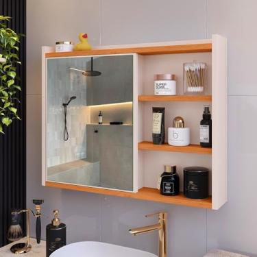 Imagem de Genérico, Espelheira de Banheiro Armário Suspenso 1 Porta Com Prateleira Organizador Luxo - Off White/Cinam