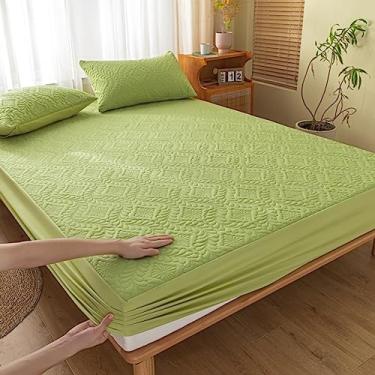 Imagem de Capa protetora de colchão, capa de colchão com proteção contra poeira, bolso profundo, impermeável, leve, respirável, macio, sem ruído, lençol com elástico verde | California King: 200 x 221 cm