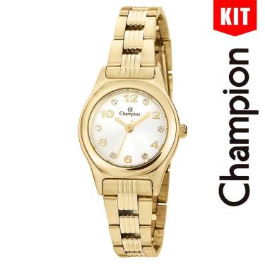 Imagem de Relógio Champion Kit Feminino Analógico Dourado Prata Ch24991w