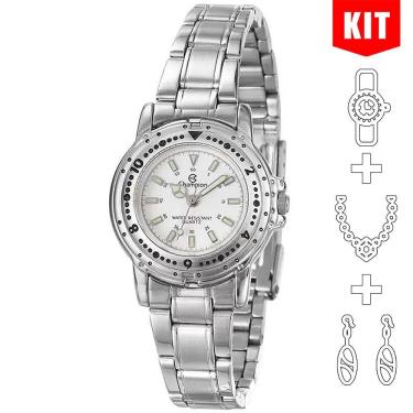 Imagem de Relógio Champion Kit Feminino Prata Analógico Ch38100o