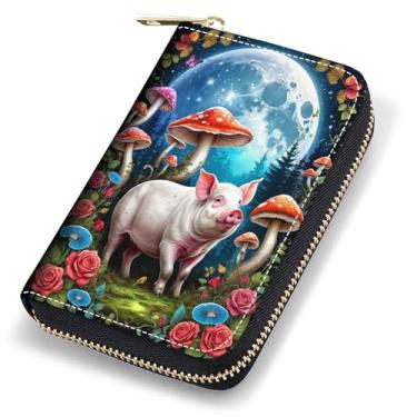 Imagem de stmedazm Porta-cartões de crédito para mulheres, carteira pequena de couro com bloqueio de RFID, carteira sanfonada com zíper, bandeira mexicana, totem asteca maia, Estojos de cartão stm-198