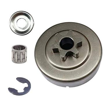 Imagem de DFSFDS Tambor de embreagem de roda dentada 6T de 9,5 mm com arruela E-Clip de rolamento de agulha adequado para motosserras Stihl 017 MS170 018 MS180 021 MS210 023 MS230 025 MS250 substitui 1123 640