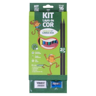 Imagem de Kit Escrita com 12 Lápis Cor Lápis Borracha e Apontador Leonora
