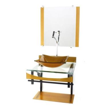 Imagem de Gabinete de vidro 40cm para banheiro curvado duplo pp cuba quadrada do