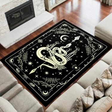 Imagem de Tapete boho de lua e cobra, tapetes antiderrapantes com design boêmio para quarto, sala de estar, estilo gótico, estrelas, tapete para decoração de casa, preto e branco (cobra e cogumelo, 160 cm x 119