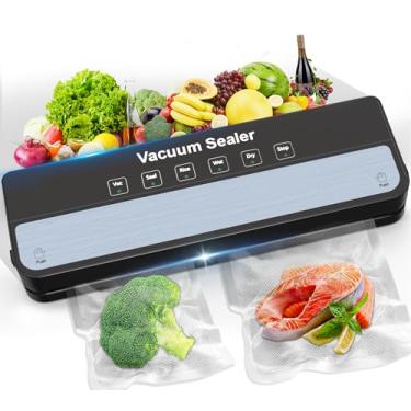 Imagem de MAXDONE Seladora a vácuo, seladora a vácuo, para armazenamento de alimentos, 6 em 1, para modos seco/úmido, design compacto com 10 sacos seladores a vácuo