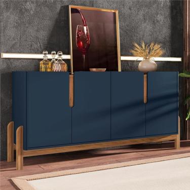 Imagem de Buffet Agnes Azul Cobalto Cedro 4 Portas Com Detalhe Curvo