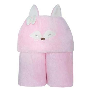 Imagem de Cobertor Capuz Bebê Bordado Raposa Rosa Fofinho