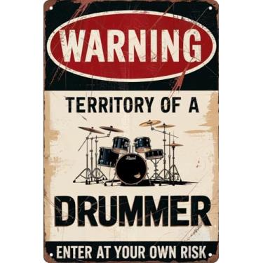 Imagem de Placa de aviso de bateria vintage, 20 x 30 cm, decoração de parede para salas de música, clubes, bares e casa, estilo vintage, arte de parede durável, decoração de tambor