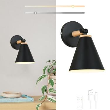 Imagem de GZZBMY Arandela de parede interna LED recarregável operada por bateria lâmpadas de parede reguláveis rotativas de 270° com controle remoto ângulo ajustável para quarto sala de estar corredor escadas