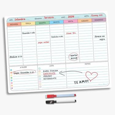 Imagem de Super Lousa Planner Magnético Para Geladeira Com 2 Canetas Com Ímã - Recados Anotações Lembrete Decoração Agenda