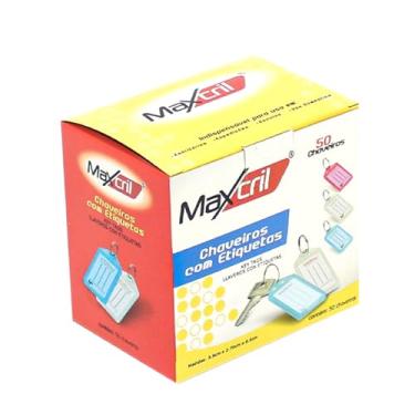 Imagem de Chaveiros com etiqueta de identificaçao, caixa com 50 unidades, cores sortidas, Maxcril