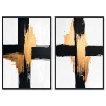 Imagem de Art Remedy Conjunto de tela de bordas cintilantes, conjunto de 2 arte de parede elegante, moldura preta, 50 x 76 cm