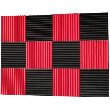 Imagem de 12 Peças De Espuma Acústica Pels Wedges Espuma à Prova De Fogo à Prova De Som Espuma De Caeling De Ruído Para Estúdios De Gravação Escritórios Casa, Black+red