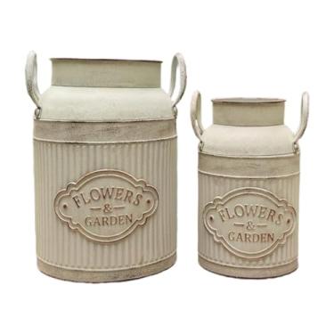 Imagem de Ioensy 2x Jarro Rústico para Flores, Vaso de Metal com Alça Decorativo para Flores Artificiais para Centro de Mesa, Cozinha e Casamento