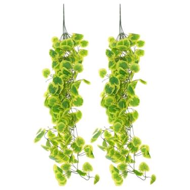 Imagem de CAPASTEC 2 peças de videiras falsas, folhas de vegetação sintética de 100 cm, plantas artificiais de hera para quarto, pátio, interior, exterior, prateleira, parede, jardim, decoração, verde, amarelo
