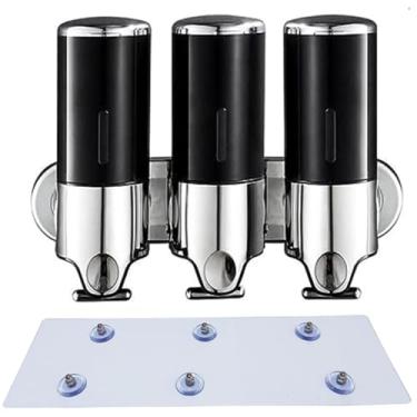 Imagem de Dispensador de sabão montado na parede Dispensadores de chuveiro cabeça de pressão manual xampu líquido e dispensador de sabão para banheiro, cozinha, hotel Marketplace (1500 ml-R, preto)