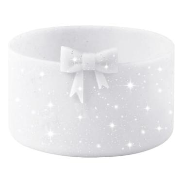 Imagem de HIUSITY Bota de silicone com laço de glitter para Owala 947 ml, protetor de proteção antiderrapante para garrafas de água de aço inoxidável FreeSip, Twist e Flip, sem BPA - Branco