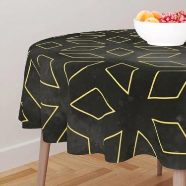 Imagem de Toalha de Mesa Redonda 4 lugares 1,40 x 1,40 Tecido Poliester Estampa Folhas Douradas