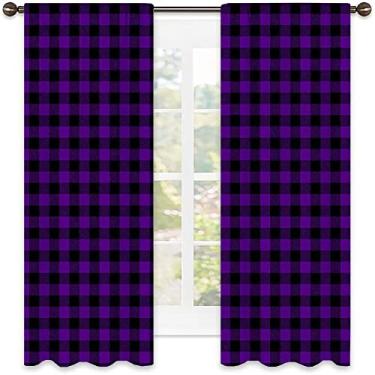 Imagem de Cortinas blecaute xadrez Buffalo para quarto - Cortinas escurecidas com isolamento térmico para sala de estar, L 132 x C 150 cm