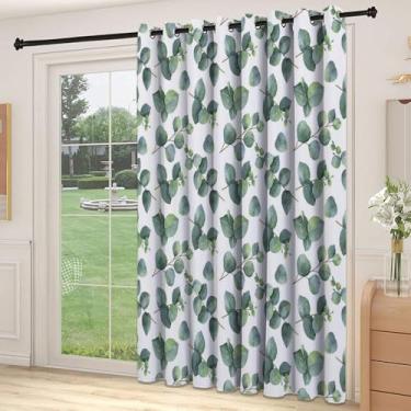 Imagem de Divisória de parede de cortina divisória de sala de folhas, folhas e galhos de eucalipto em estilo aquarela, adequada para portas de vidro deslizantes, cortinas térmicas de sala de estar, L 250 x C