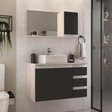 Imagem de Conjunto Gabinete Banheiro Prisma 80cm Gabinete + Cuba + Espelheira Co