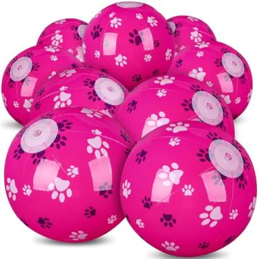 Imagem de Leyndo Pacote com 12 bolas de praia com tema de pata de cachorro, 20 cm a granel para presentes de jogos de piscina e praia, rosa, rosa, roxo, suprimentos para festa de aniversário e fim de ano