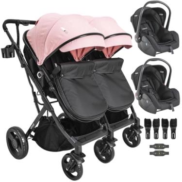 Imagem de Carrinho Kiddo para Gemeos com 2 Bebe Conforto Vox II Rosa