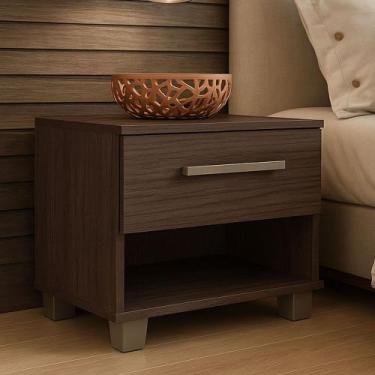 Imagem de Mesa de Cabeceira 46cm Com Gaveta Nicho Dakar - Marrom Escuro - Fiorel