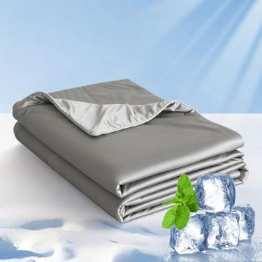 Imagem de Yuncojin Edredão refrescante, cobertores frios para quem dorme quente, edredom leve lavável, suave, respirável, macio e confortável, escolha de verão. (cinza-prateado, solteiro)