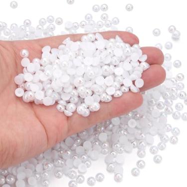 Imagem de Chuyau 1500 peças de pérolas brancas AB planas de 6 mm para artesanato de joias, contas redondas de meia pérola para fazer scrapbook faça você mesmo, Crocs sapatos, roupas, copo, unhas, decoração de