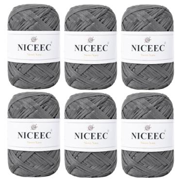Imagem de NICEEC 6 novelos de fio de fita macia, ráfia fácil de crohcet, crochê e tricô, fio de fita de papel para embrulho de presente de artesanato faça você mesmo, comprimento total 1,76 oz×6/109yds×6