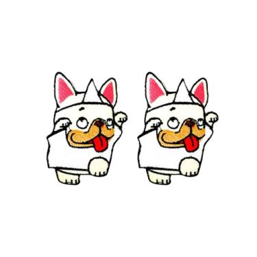 Imagem de Bru_289 Conjunto de 2 peças Mini Bulldog Francês Filhote de Cachorro Remendos Bonito Logotipo de Desenho Animado 5 Patches Costurar Ferro em Aplique Bordado Emblema Placa Remendo Roupas DIY Fantasia