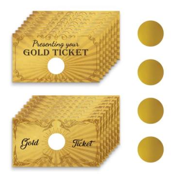 Imagem de PLIGREAT 120 peças de cartões de raspadinha Golden Ticket, faça seus próprios bilhetes de raspadinha, cartões de sorteio de cupons DIY para pequenas empresas surpresa revelar festas de chá de panela