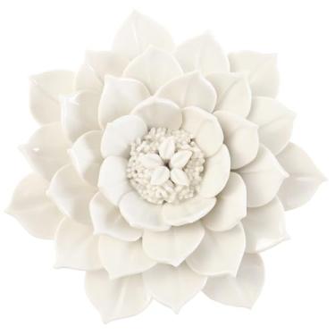 Imagem de ALYCASO Decoração de parede de flor de cerâmica arte 3D artesanal escultura de flores presentes modernos para sala de estar corredor quarto sala de jantar ao ar livre branco I3 18 cm
