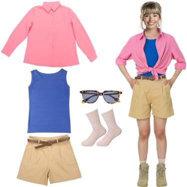 Imagem de Velmitten 5 peças de fantasia feminina paleontólogo dinossauro parque explorador fantasia rosa dinossauro parque fantasia Halloween cospaly, rosa, azul, cáqui, M