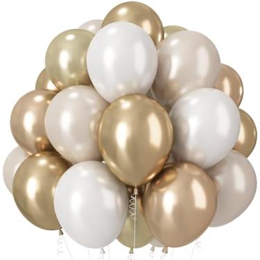Imagem de Champagne Gold and White Balloons, 12 Inch Double Stuffed Pearl White Sand Gold Metallic Balloons Wedding Beige Cream Latex Balloon for Boho Bridal Shower Birthday Bachelorette Engagement Party Decor