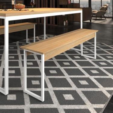 Imagem de Banco Estilo Industrial 130cm Madeira e Metal Branco Sala Varanda Mult